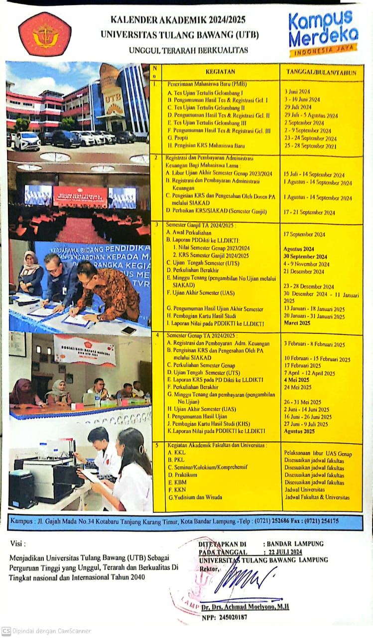 Kalender Akademik Universitas Tulang Bawang Tahun 2024/2025